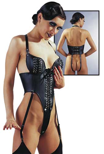 Leder Schn�rbody schwarz